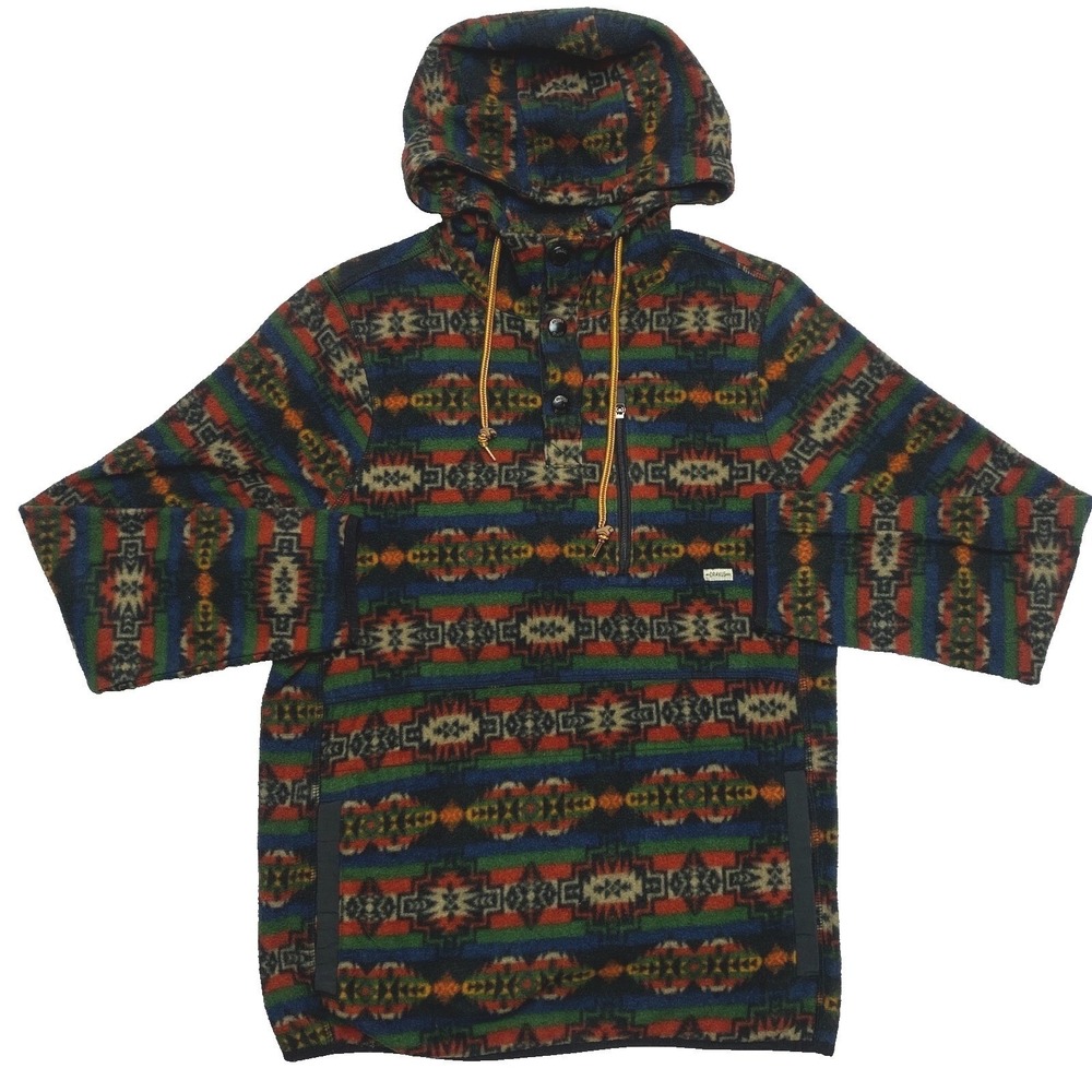 Dravus Hoodie Mens Small Green Fleece Sweatshirt Snap Button Aztec Pullover